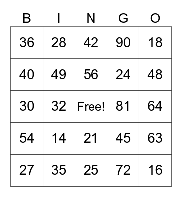 MULTIPLICATION CHALLENGE Bingo Card