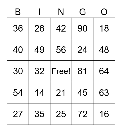 MULTIPLICATION CHALLENGE Bingo Card