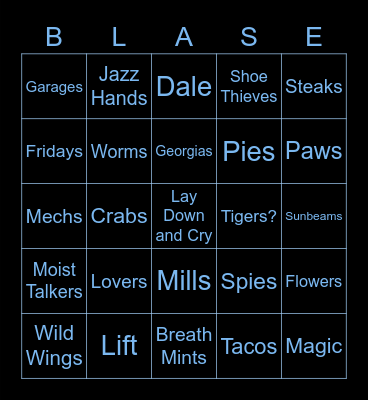 Blaseball Incineration Bingo Card