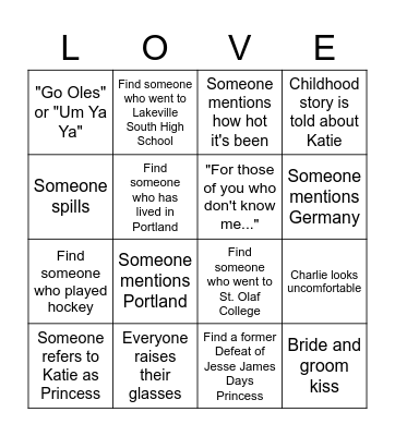 Heller Wedding Bingo Card