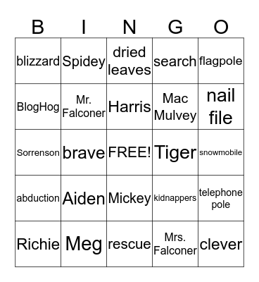 "Kdnapped" Bingo Card