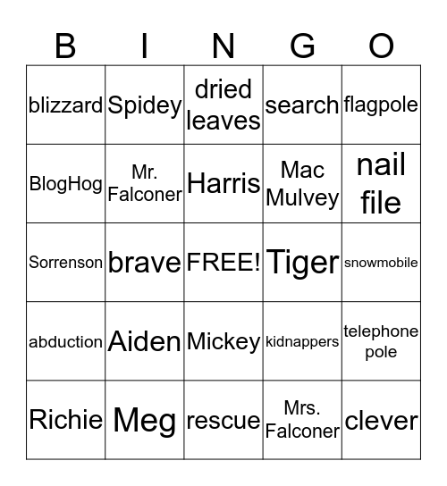 "Kdnapped" Bingo Card