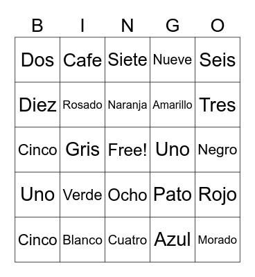 SPANISH CHALLENGE Bingo Card