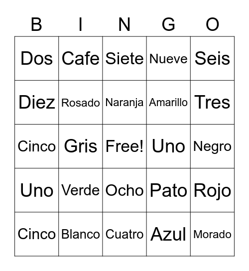 SPANISH CHALLENGE Bingo Card