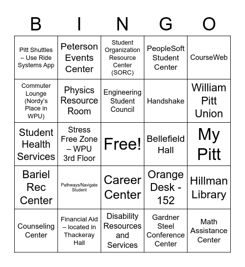 Campus Resources Bingo Card