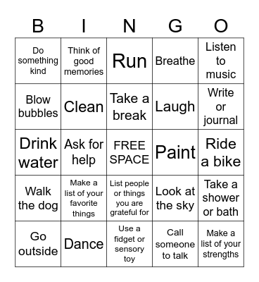 Coping Skills Musical Bingo Card