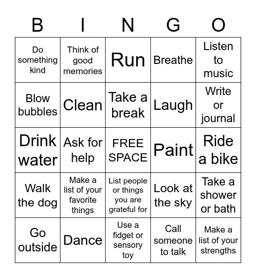 Coping Skills Musical Bingo Card