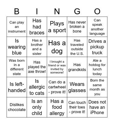 Get to Know You Bingo Card