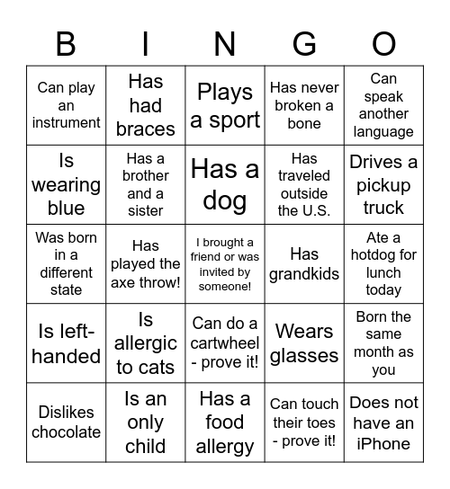 Get to Know You Bingo Card