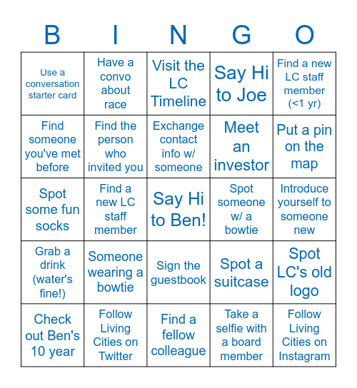 Living Cities Interactive Bingo Card