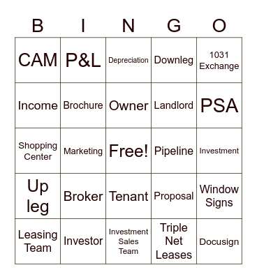 Commercial Real Estate Bingo Card