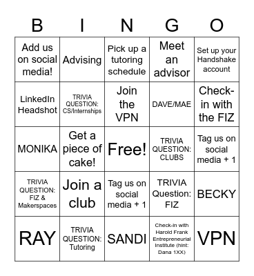 VCSS Open House Bingo Card