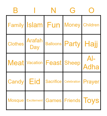 Eid Al-Adha Bingo! Bingo Card
