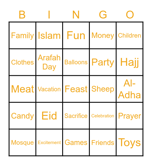 Eid Al-Adha Bingo! Bingo Card