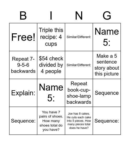 A Little of This-A Little of That Bingo Card