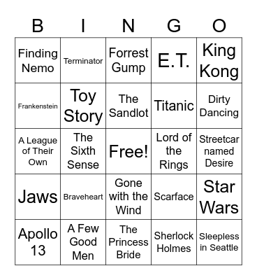 Name That Movie Bingo Card