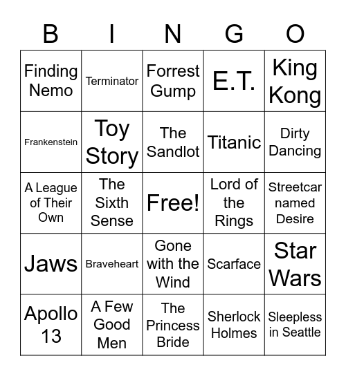 Name That Movie Bingo Card