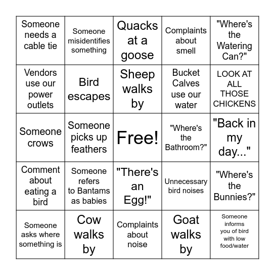 Barn Watch Bingo Card