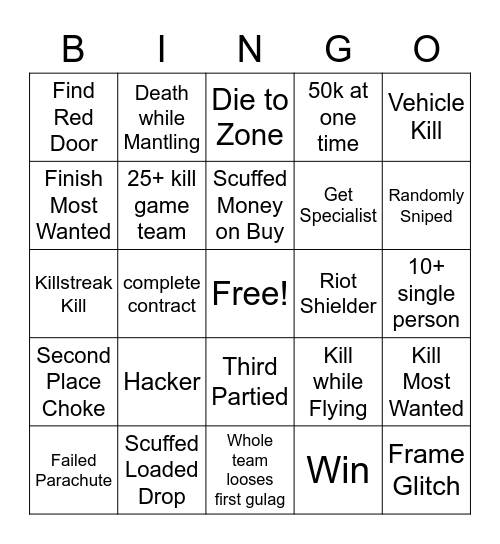 COD Warzone Drinking Bingo Card