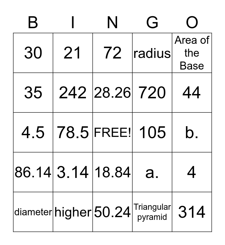 Measurement Bingo Card