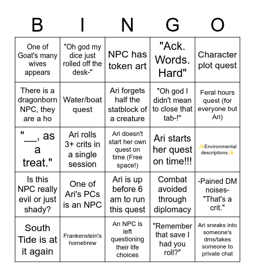 AriGanBingo! Bingo Card