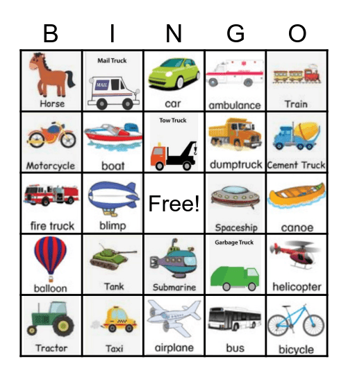 Transportation Bingo Card