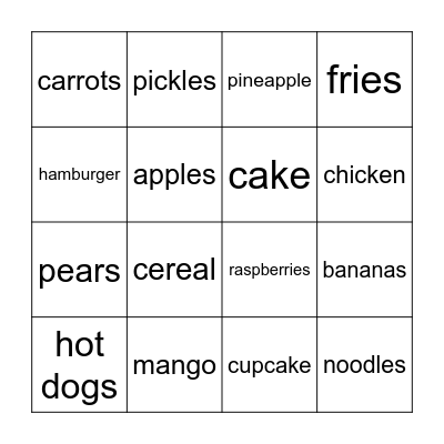 Food Bingo Card