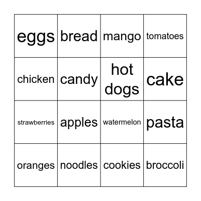 Food Bingo Card