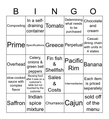 ProStart II  #1 Bingo Card