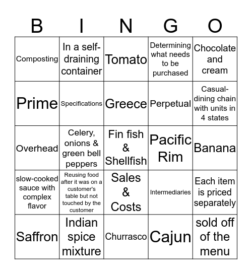ProStart II  #1 Bingo Card