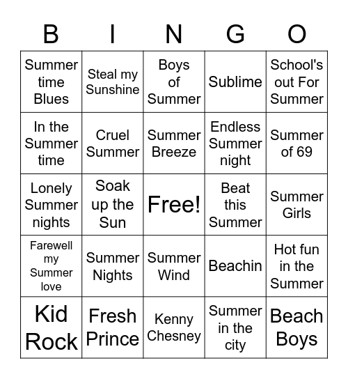 5-May Summertime! Bingo Card