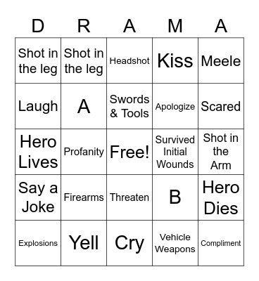 Action Movie Bingo Card