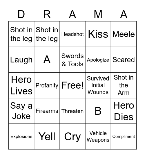 Action Movie Bingo Card