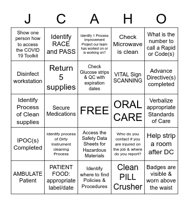 Joint Commission Bingo Card