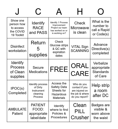 Joint Commission Bingo Card