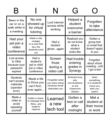 Online Team Building Bingo Card