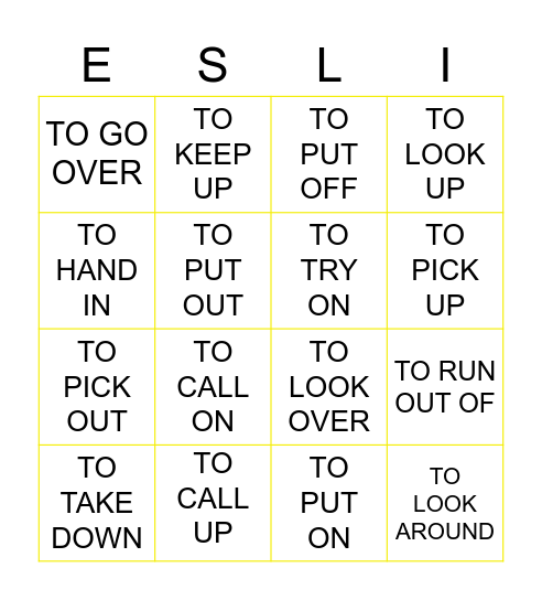 2-Word Verbs Bingo Card