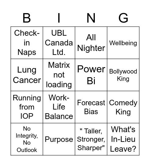 Farewell Bingo Card