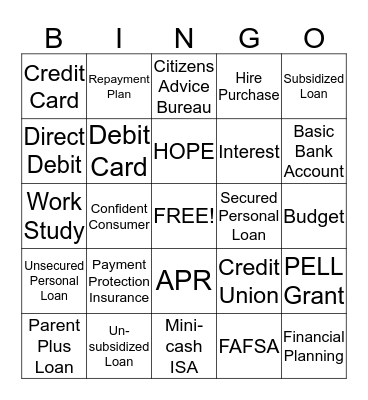 Money Matters Bingo Card