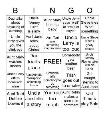 Fischer Family Bingo Card