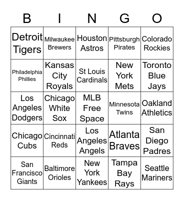 Major League Baseball Bingo Card
