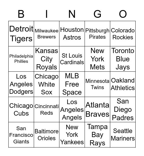 Major League Baseball Bingo Card