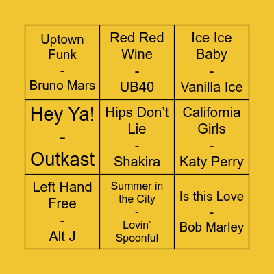 Summer Music Bingo Card