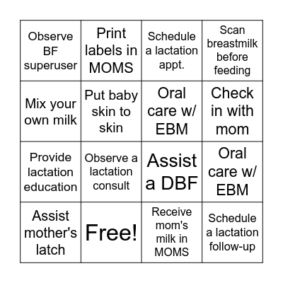 World Breastfeeding Week 2021 Bingo Card