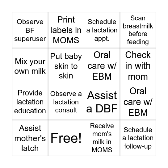 World Breastfeeding Week 2021 Bingo Card