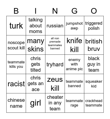 cs bingo Card