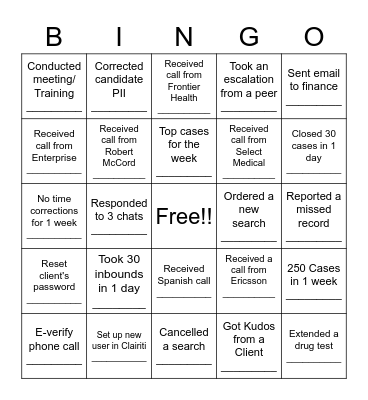 Client Care - Weekly Bingo! Bingo Card