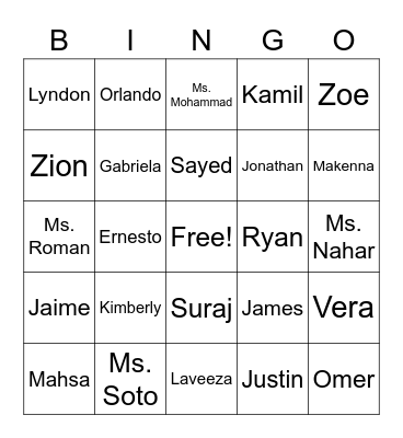 Summer Program Names Bingo Card