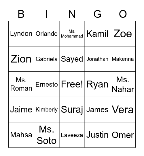 Summer Program Names Bingo Card