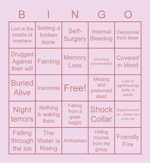 Whump Bingo Card